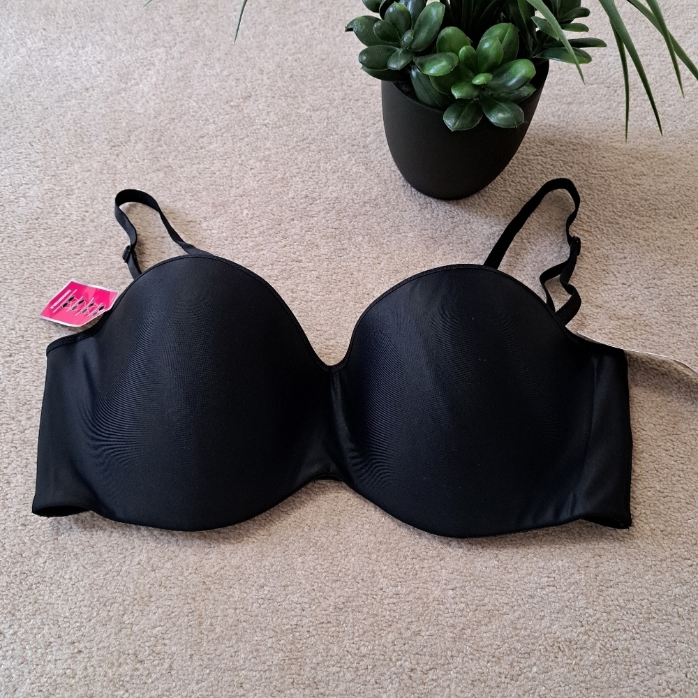 NWT Maidenform Black Bra 40D Convertible Strapless Smooth Underwire Full Support